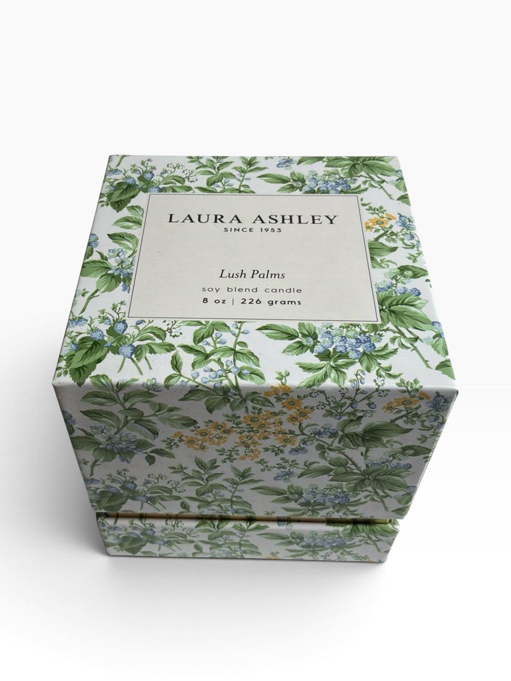 Laura Ashley Lush Palms floral scented soy blend candle, NIB